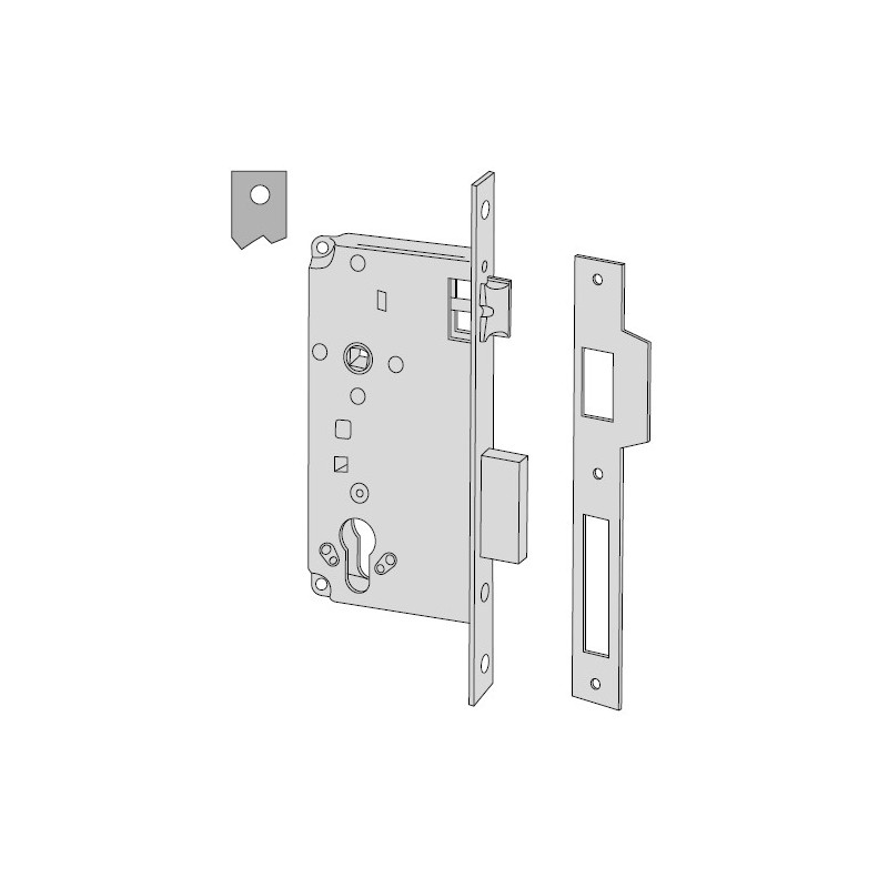 Замок циліндровий CISA одноригельний, міжосьова відстань 85 мм, бексет 60 мм, у комплекті з відповідною планкою