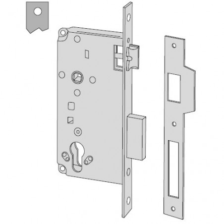 Замок циліндровий CISA одноригельний, міжосьова відстань 85 мм, бексет 60 мм, у комплекті з відповідною планкою