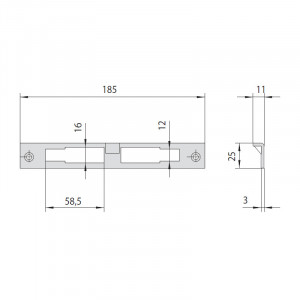 Кутова реверсивна відповідна планка CISA для замків 12010/12011, латунь, 185×25×3 мм, виступ 11 мм
