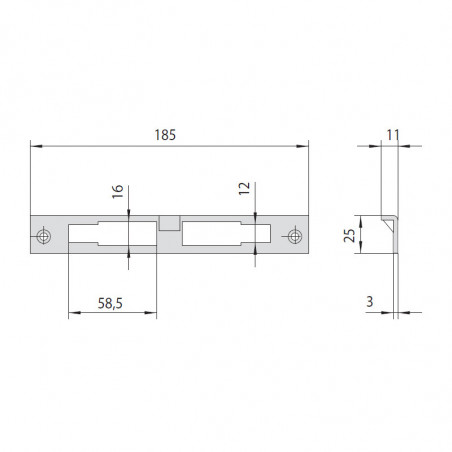 Кутова реверсивна відповідна планка CISA для замків 12010/12011, латунь, 185×25×3 мм, виступ 11 мм