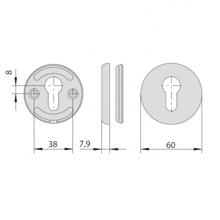 Внутрішня кругла накладка CISA під євроциліндр, Ø60×7,9 мм; сумісна з броненакладками 06460, 06461, 06480, 06485