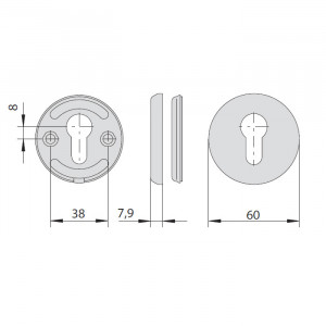 Внутрішня кругла накладка CISA під євроциліндр, Ø60×7,9 мм; сумісна з броненакладками 06460, 06461, 06480, 06485