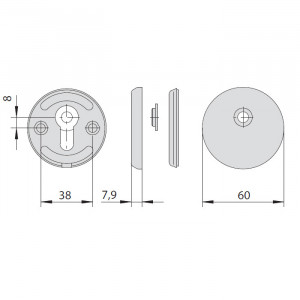 Внутрішня кругла накладка CISA під євроциліндр, Ø60×7,9 мм; сумісна з 06460, 06461, 06480, 06485