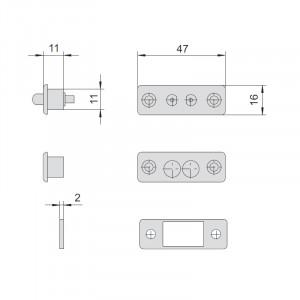 Пара нейлонових електроконтактів CISA, основа 47×16 мм; для замків серій 15000 і 17000