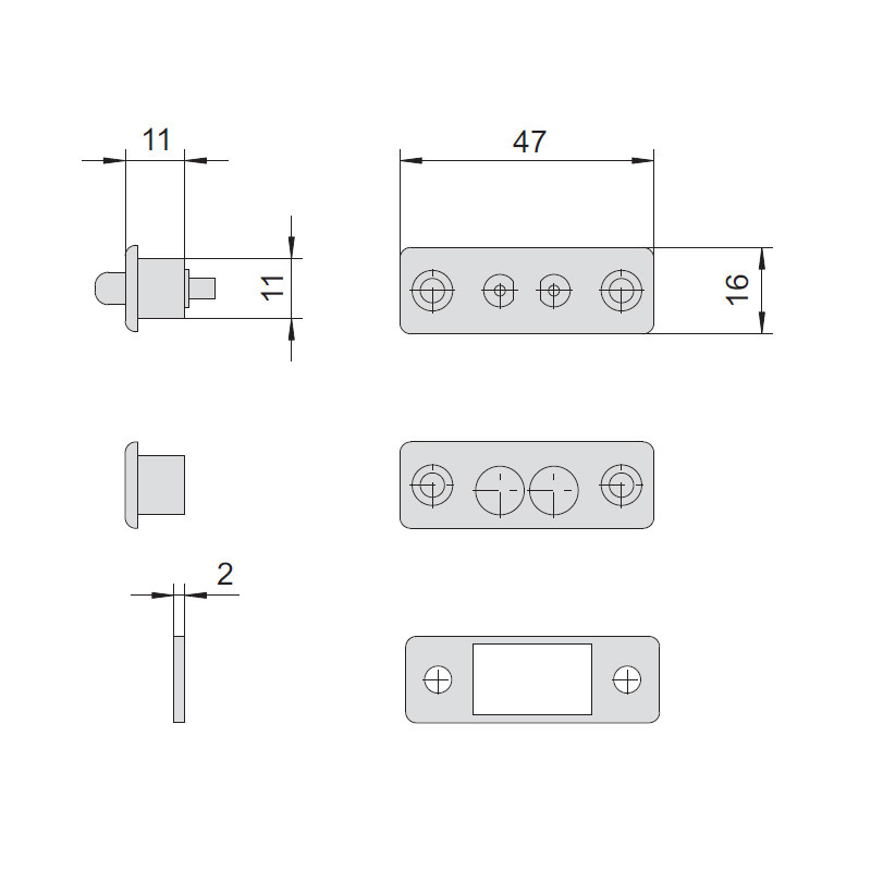 Пара нейлонових електроконтактів CISA, основа 47×16 мм; для замків серій 15000 і 17000