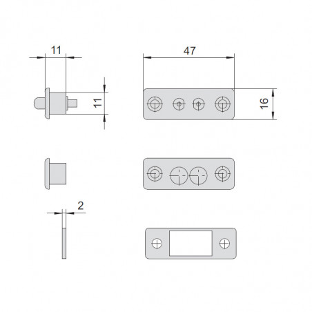 Пара нейлонових електроконтактів CISA, основа 47×16 мм; для замків серій 15000 і 17000