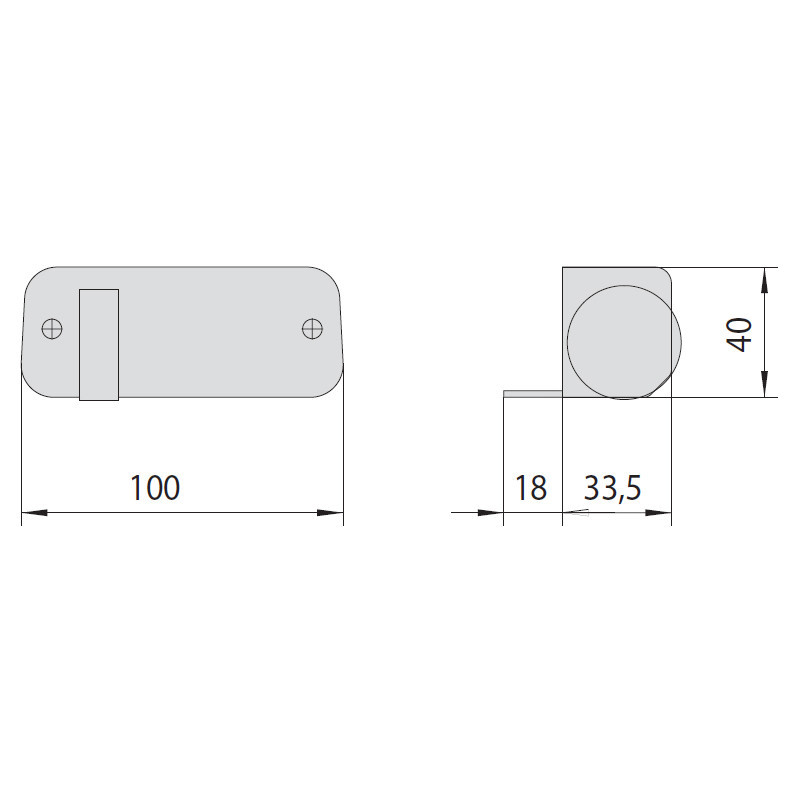 Сталева роликова відповідна планка CISA (сіре покриття) для замка 11630.50.1; довжина 100 мм, виступ 33,5 мм, ролик Ø40 мм