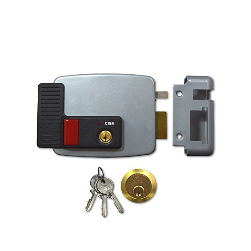 CISA 11630: накладний електрозамок із внутрішньою кнопкою, зовнішнім циліндром і функцією фіксації відчинення