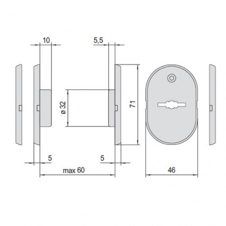 Овальна накладка CISA з «canotto guida-chiave» (направляюча трубка Ø32, довжина до 60 мм) для замків «doppia mappa»