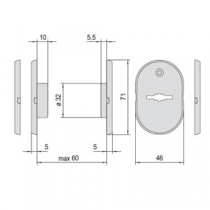 Овальна накладка CISA з «canotto guida-chiave» (направляюча трубка Ø32, довжина до 60 мм) для замків «doppia mappa»