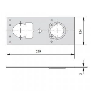 Плита під зварювання 299×124×3 мм з отворами під циліндр/накладку; для захисних накладок CISA серії 06485
