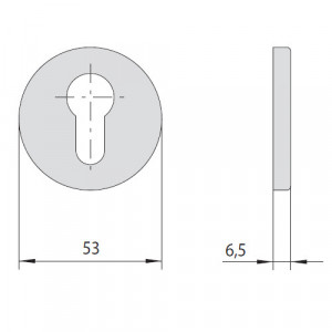 Внутрішня кругла розетка Ø53 мм, товщина ~6,5 мм; для циліндрів європрофілю (серії замків 15000, 56000)