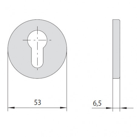 Внутрішня кругла розетка Ø53 мм, товщина ~6,5 мм; для циліндрів європрофілю (серії замків 15000, 56000)