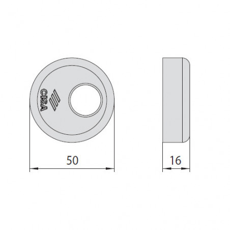 Кришка броненакладки CISA Ø50, L 16 мм; підходить до корпусів 06480 та 06485 (верхня частина)