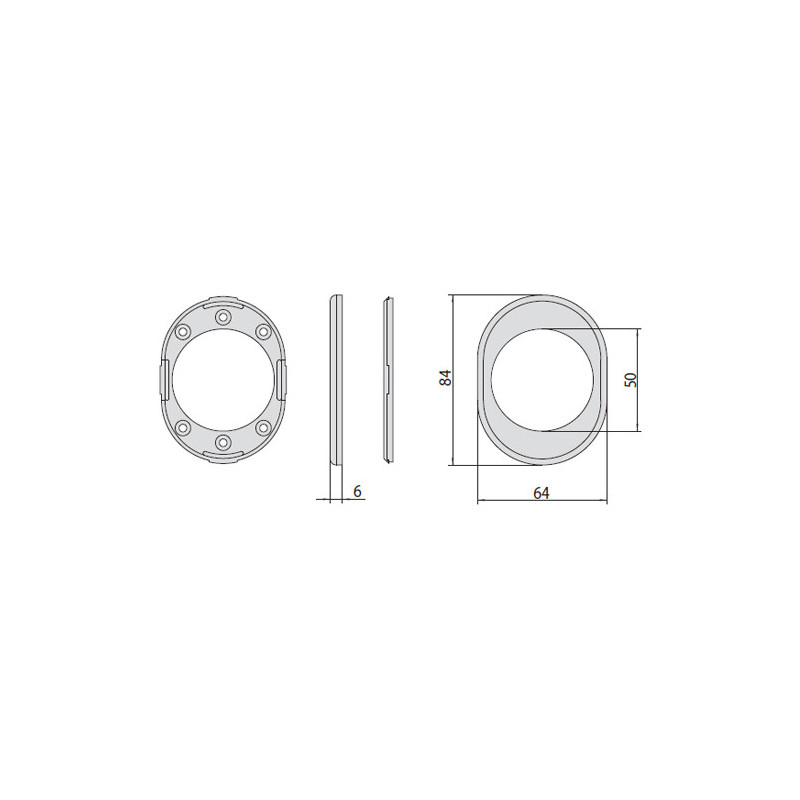 Кільце-обрамлення CISA для корпусів 06480 та 06485; отвір Ø50, зовн. габарити 84 x 64 мм, товщина 6 мм