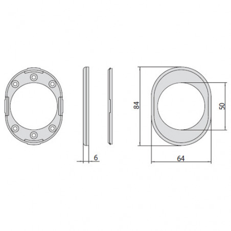Кільце-обрамлення CISA для корпусів 06480 та 06485; отвір Ø50, зовн. габарити 84 x 64 мм, товщина 6 мм