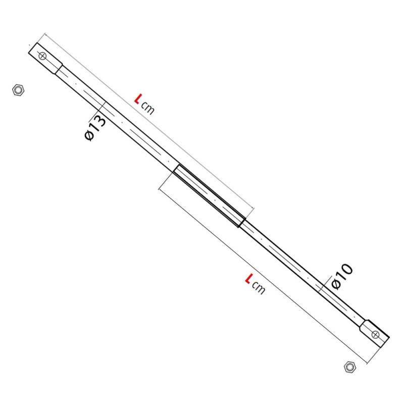 A30: регульована тягова штанга (Ø13/Ø10), стандартний хід 100 см, у комплекті фіксувальні гайки
