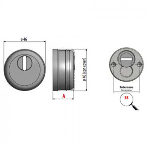 Броненакладка Azzi Fausto — габарити круглого протектора Ø46: міжось стяжних гвинтів 38 мм, товщина блоку 25 мм