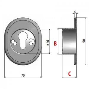 Броненакладка Azzi Fausto — розміри овальної чашки: 70 × 90 мм, посадковий діаметр під протектор 50 мм, глибина чашки 25 мм
